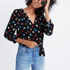 Madewell 70s Inspired Wrap Top in Pressed Flowers Black Size XS